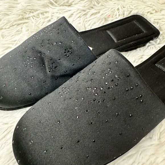 Alima Italy Flat Slip On Mules Slide Black Studded Sparkly Satin size 6 NEW - Picture 5 of 9